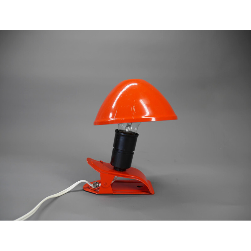 Orange vintage clamp lamp with adjustable aluminum hat, Denmark 1950s