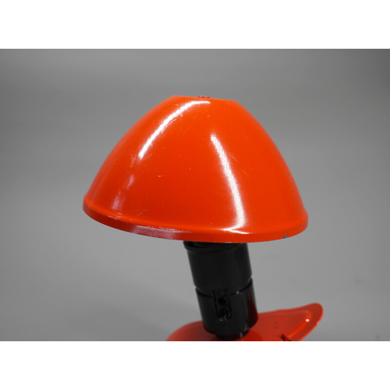 Orange vintage clamp lamp with adjustable aluminum hat, Denmark 1950s