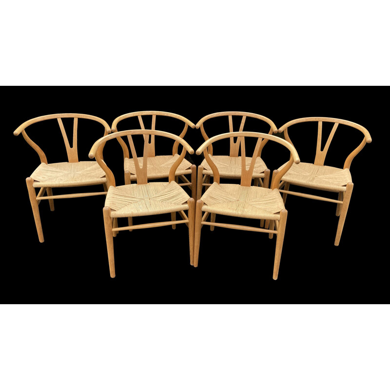 Set di 6 sedie vintage Wishbone in legno di Hans Wegner per Carl Hanson