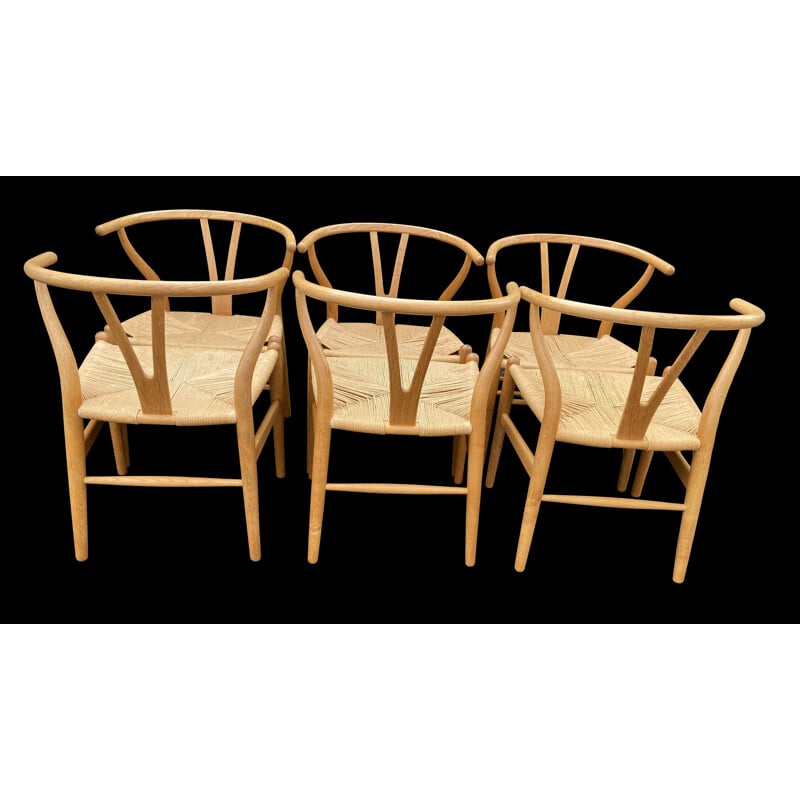 Set van 6 vintage Wishbone stoelen in hout van Hans Wegner voor Carl Hanson