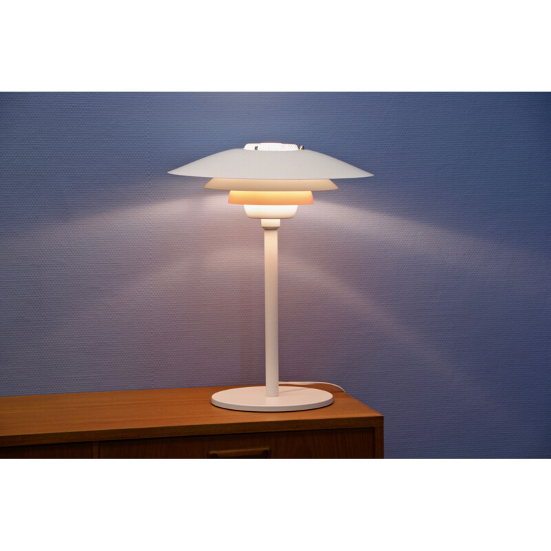 Danish vintage table lamp in white with orange terra accent by Jeka, 1980s