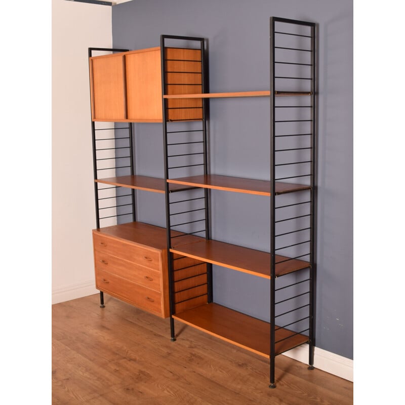 Mid century Ladderax teak 2 bay shelving wall system by Robert Heal for Staples of Cricklewood, London 1960s