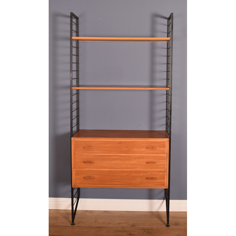 Vintage Ladderax teak shelving wall system by Robert Heal for Staples of Cricklewood, London 1960s