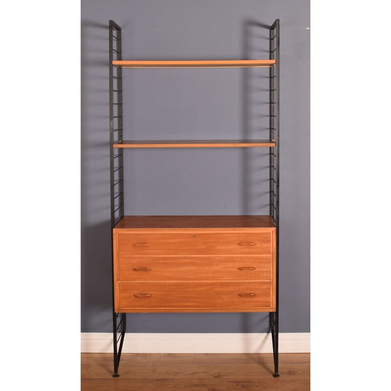 Vintage Ladderax teak shelving wall system by Robert Heal for Staples of Cricklewood, London 1960s