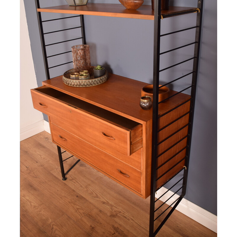 Vintage Ladderax teak shelving wall system by Robert Heal for Staples of Cricklewood, London 1960s