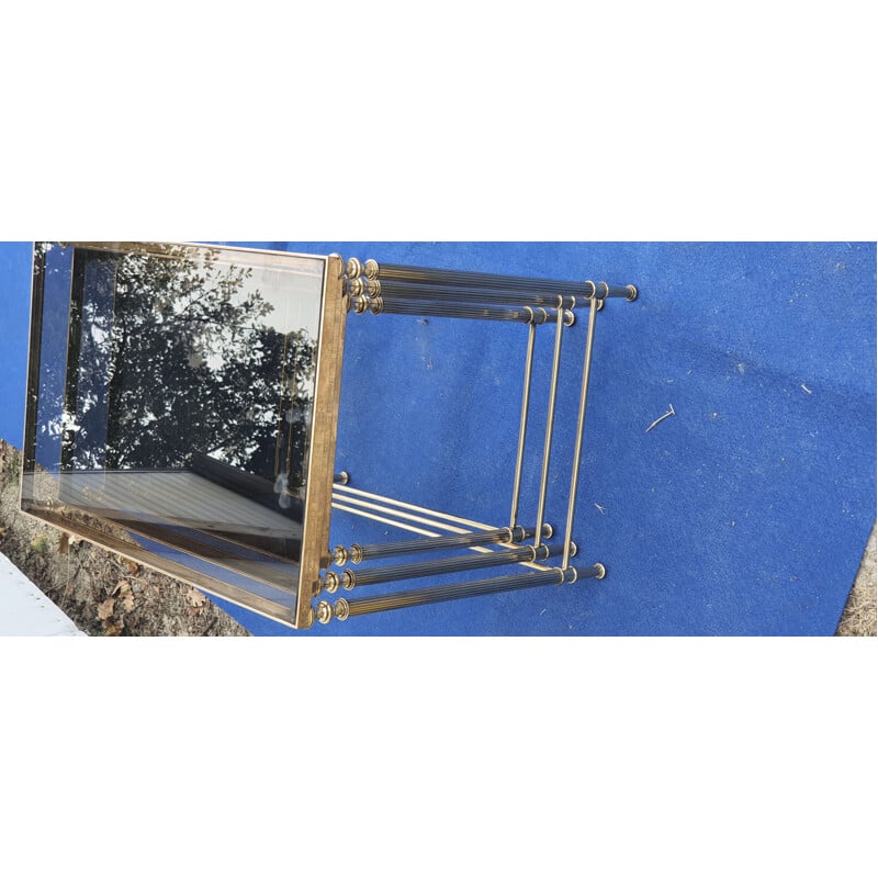 Vintage nesting tables in brass and smoked glass