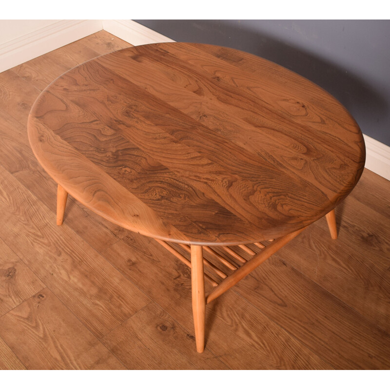 Vintage elmwood oval coffee table by Ercol, 1960s