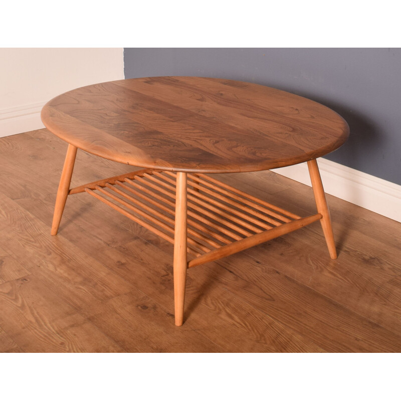 Vintage elmwood oval coffee table by Ercol, 1960s