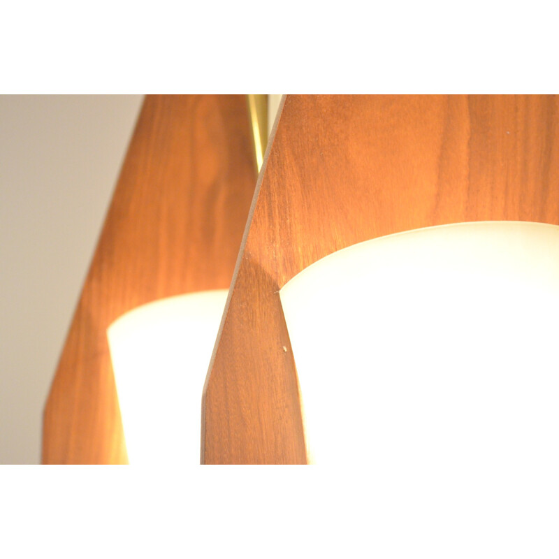 Italian Stilnovo floor lamp in teak and opaline glass - 1950s