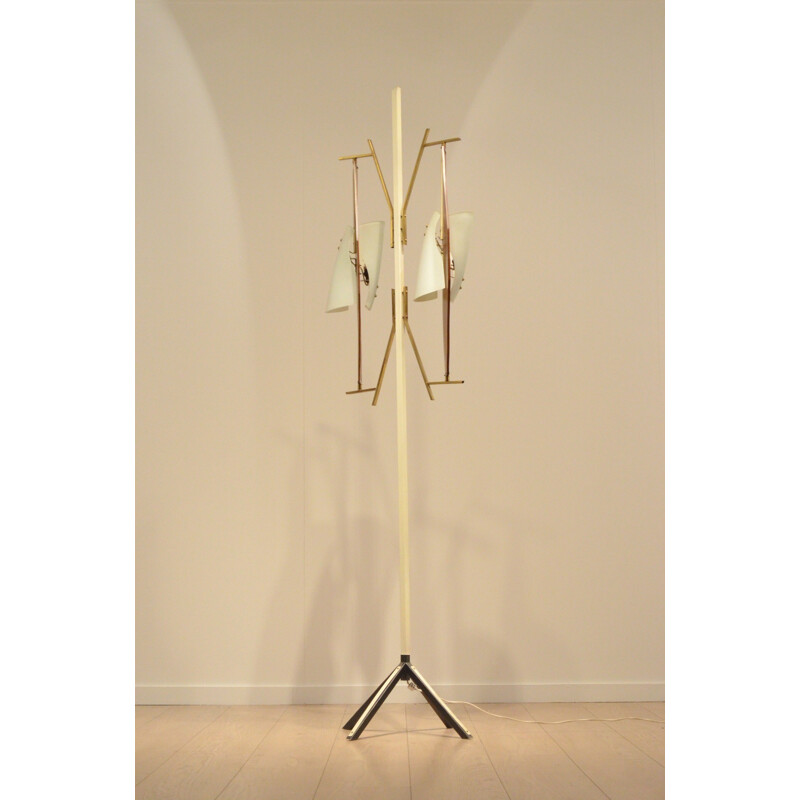 Italian Stilnovo floor lamp in teak and opaline glass - 1950s