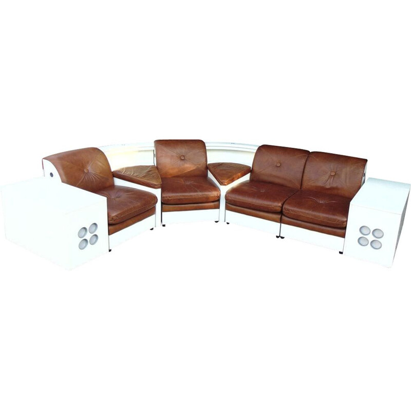 SUPER PANAMA vintage living room set in leather and laminated wood