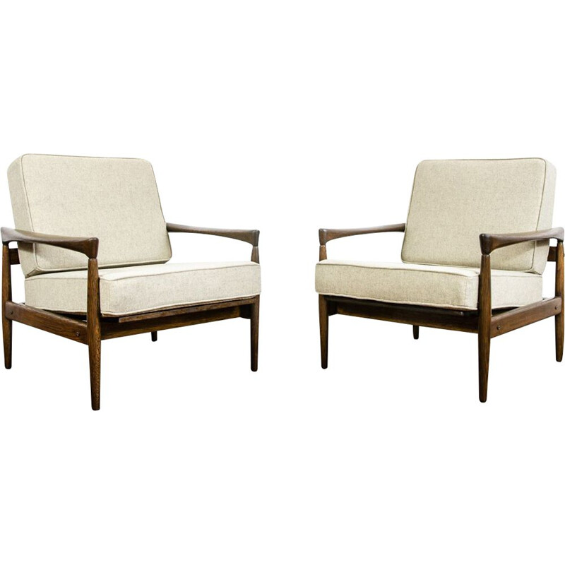 Pair of vintage "Kolding" oakwood and wool armchairs by Erik Wørts for Ikea, 1960s