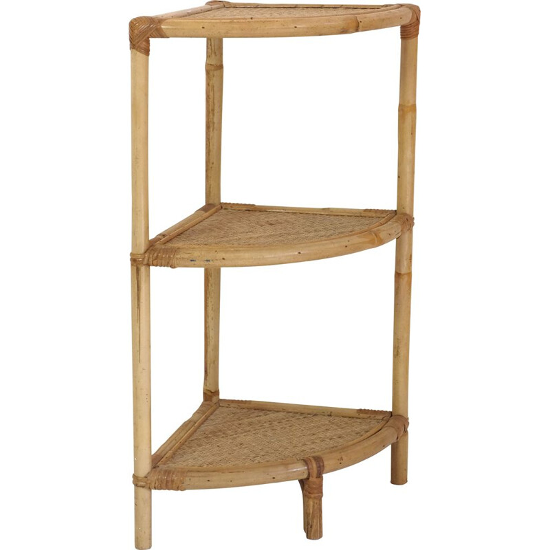 Vintage corner shelf in rattan, 1960-1970s