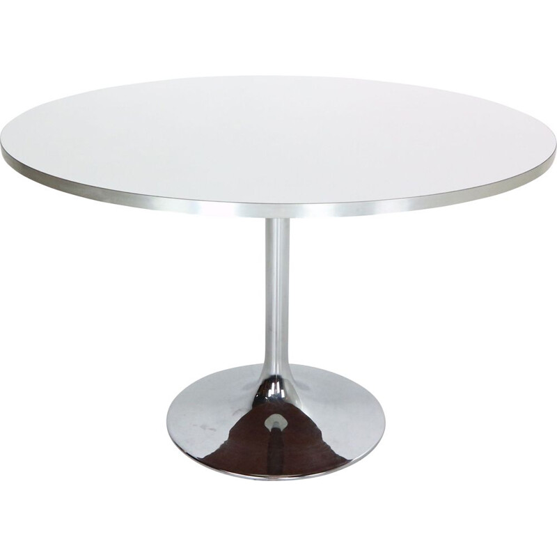 Table ronde vintage blanche et chromée par Börje Johanson pour Johanson Design Markaryd, Suède 1968