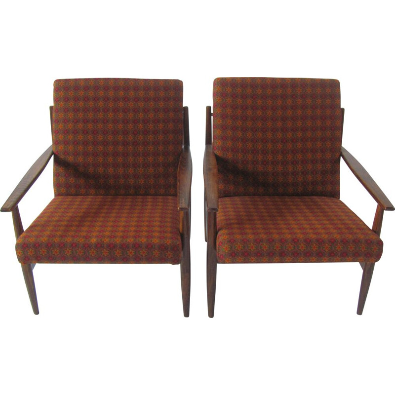 Pair of vintage armchairs with floral motifs, Czech 1960