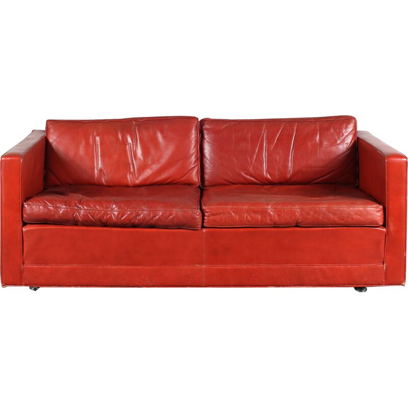 Vintage red leather sofa by Pierre Paulin for Artifort, Netherlands 1960