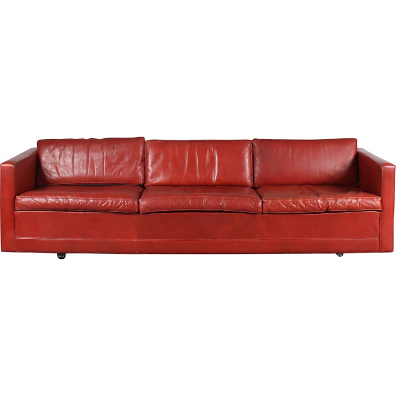 Mid century red leather 3-seater sofa by Pierre Paulin for Artifort, Netherlands 1960s