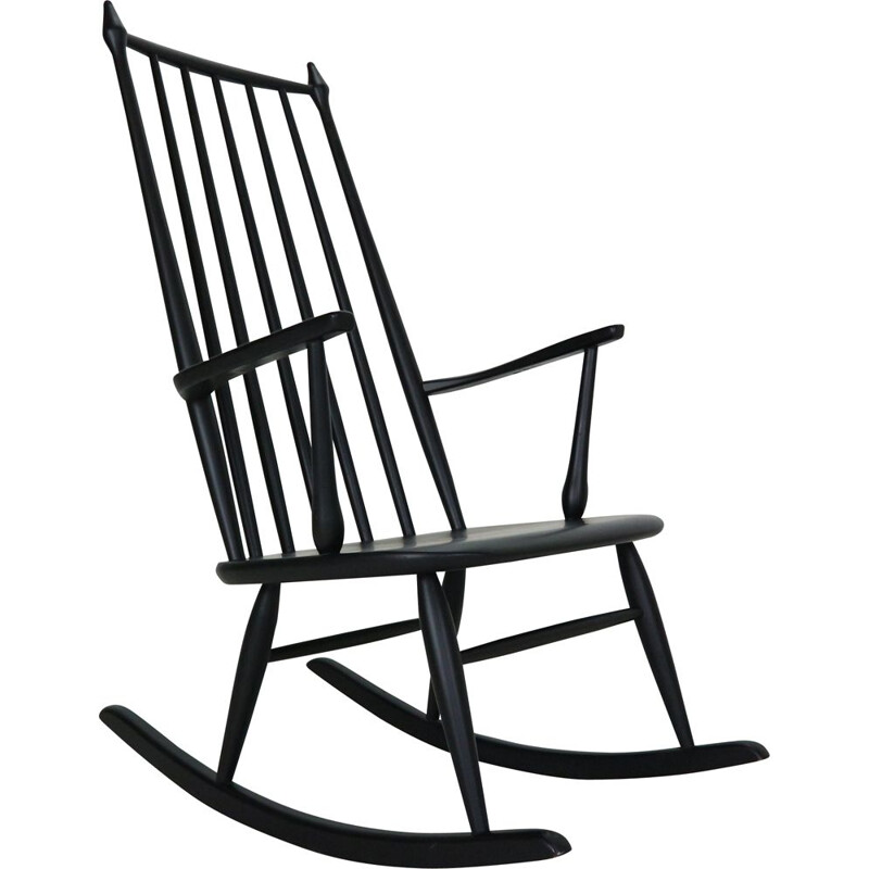 Scandinavian vintage black rocking chair, Denmark 1960s