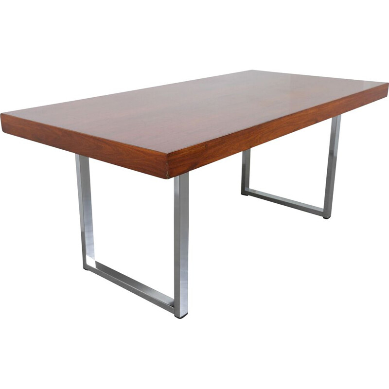 Mahogany vintage table with steel skids, Germany 1960s