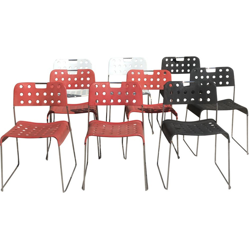 Ensemble de 9 chaises empilages vintage d'Omstak Rodney Kinsman pour Bieffeplast, Italie 1960