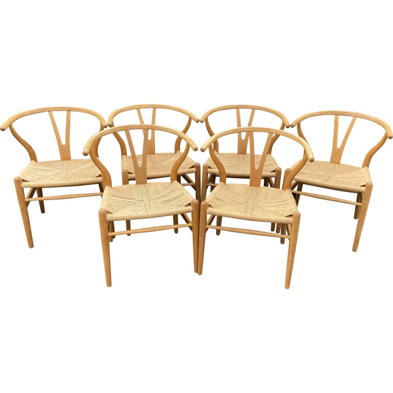 Ensemble de 6 chaises vintage Wishbone en bois par Hans Wegner pour Carl Hanson & Son