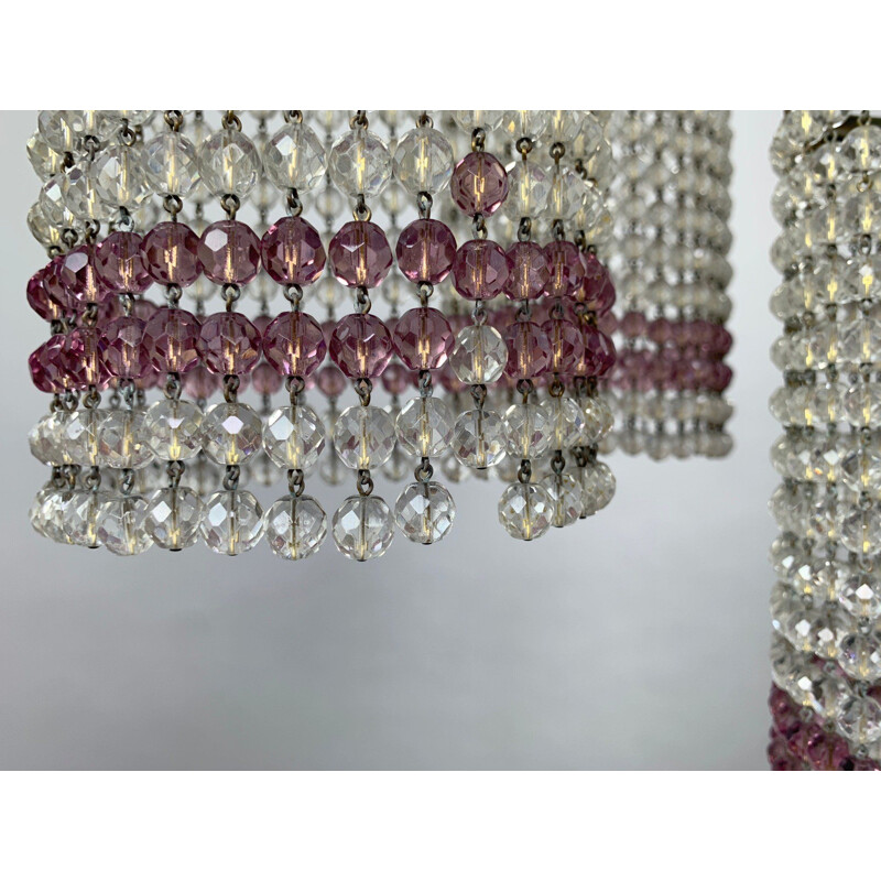 Lustre vintage en perles de cristal, Tchécoslovaquie 1950