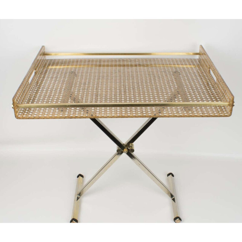 Vintage folding side table in plexiglass and cane by Christian Dior Home, 1970