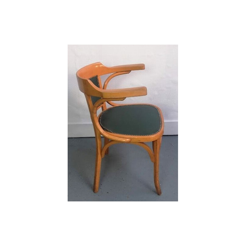 Vintage beechwood and leather office chair by Baumann, 1960s