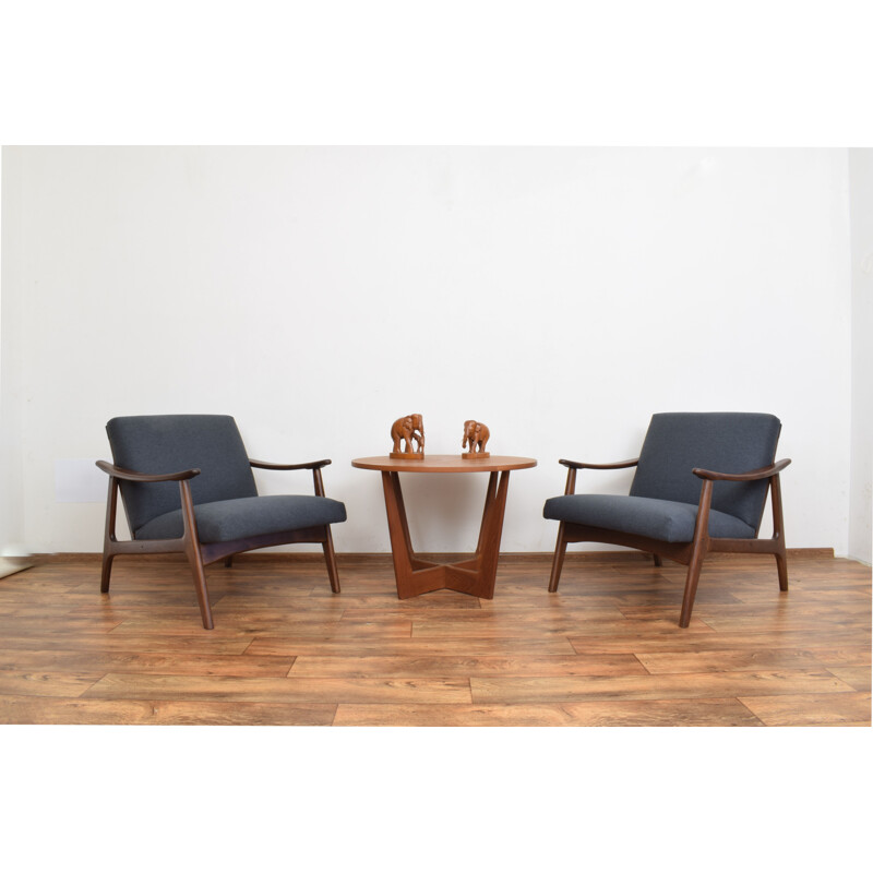 Pair of mid-century German solid beech wood armchairs, 1960s