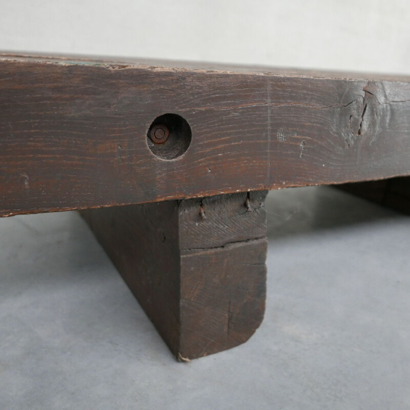 Vintage sleeper coffee table in brutalist oak, Belgium 1970