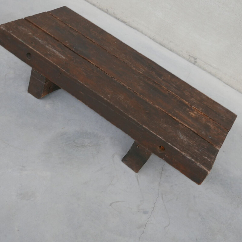 Vintage sleeper coffee table in brutalist oak, Belgium 1970