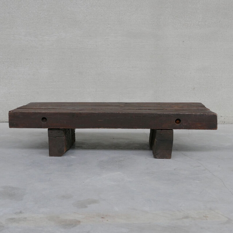 Vintage sleeper coffee table in brutalist oak, Belgium 1970