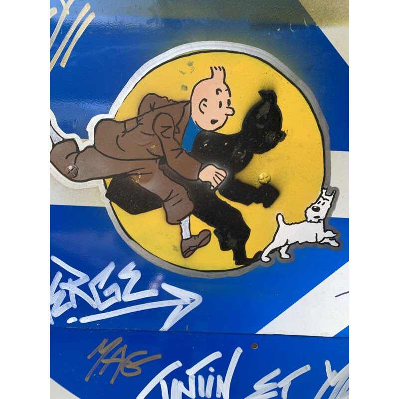 Cartello vintage Tintin e Snowy di Vinc
