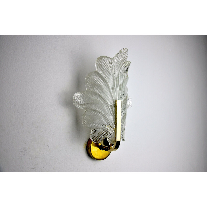 Vintage frosted glass wall lamp in the shape of a leaf by Carl Fagerlund for Lyfa, Austria 1970