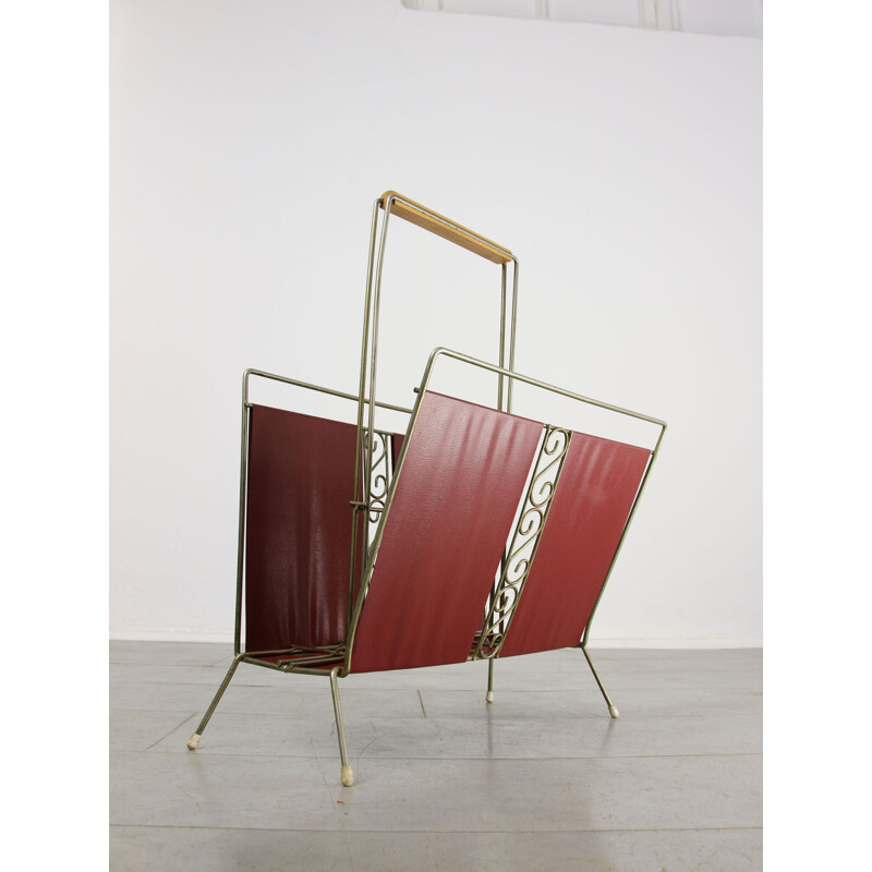 Mid-century Italian red magazine rack