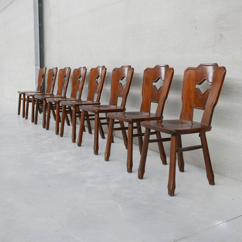 Set of 8 vintage wooden Dutch dining chairs, 1960s