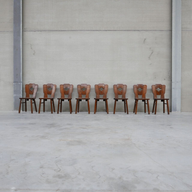 Ensemble de 8 chaises néerlandaises vintage en bois, 1960