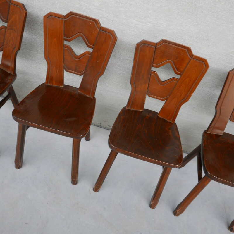 Set of 8 vintage wooden Dutch dining chairs, 1960s