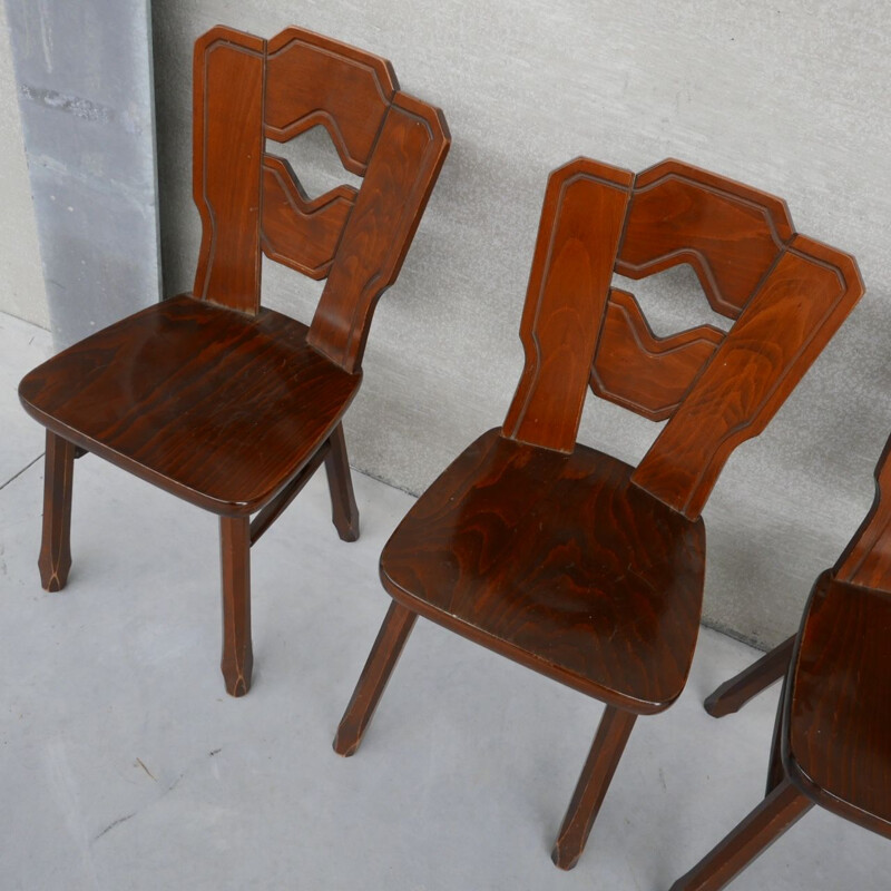 Set of 8 vintage wooden Dutch dining chairs, 1960s