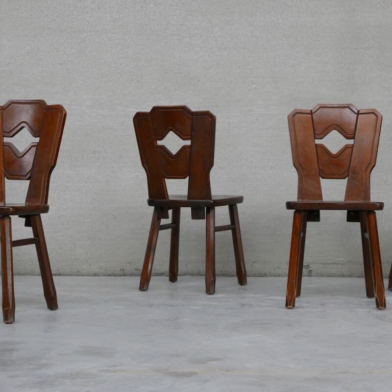 Set of 8 vintage wooden Dutch dining chairs, 1960s