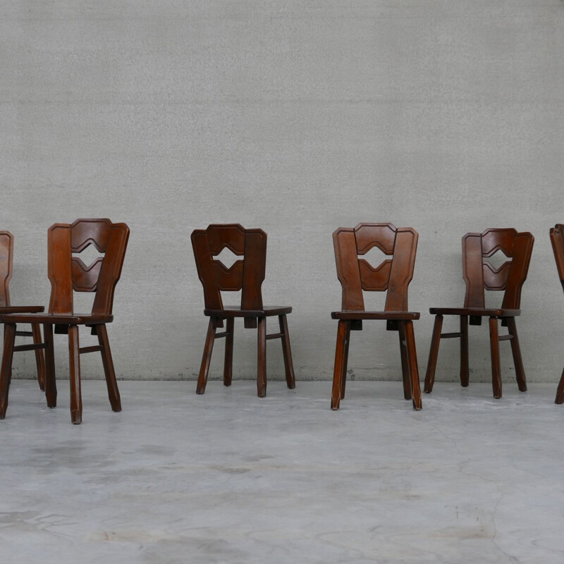 Set of 8 vintage wooden Dutch dining chairs, 1960s