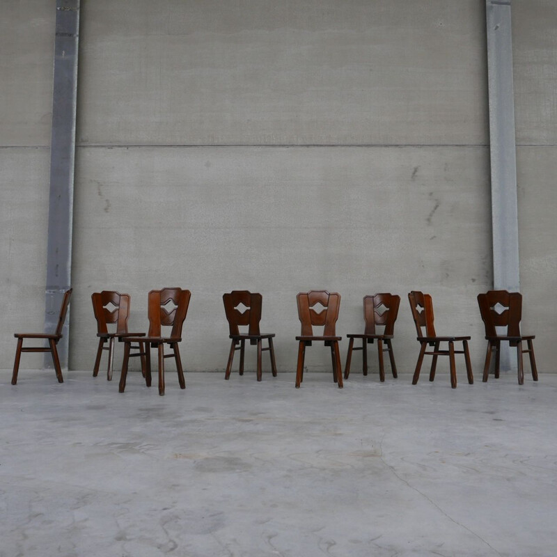 Set of 8 vintage wooden Dutch dining chairs, 1960s