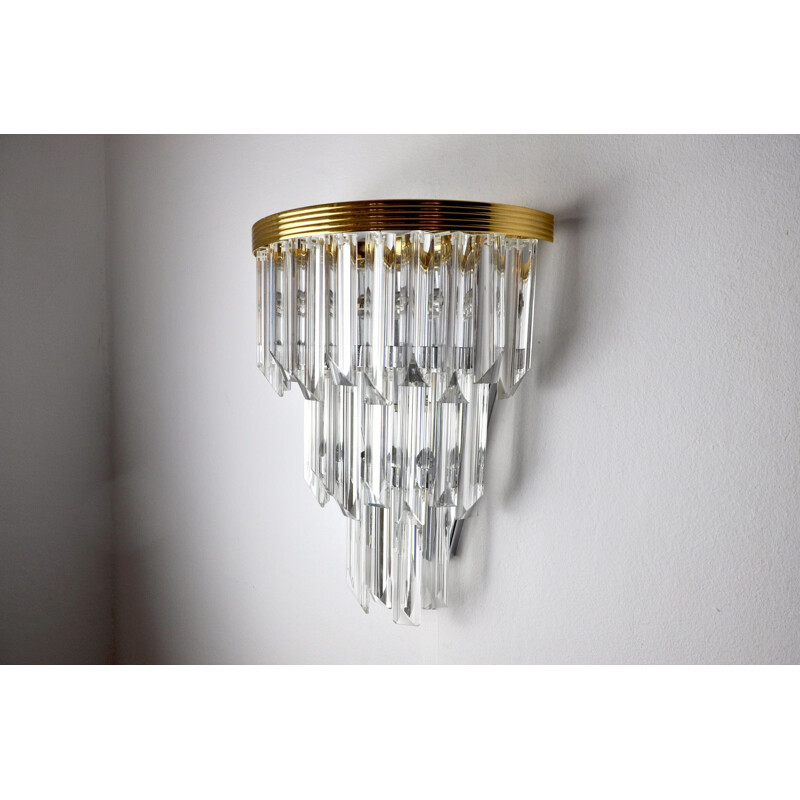 Vintage Venini wall lamp in cut glass and gilded metal, Italy 1970