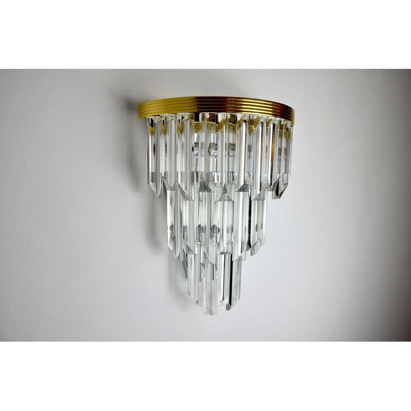 Vintage Venini wall lamp in cut glass and gilded metal, Italy 1970