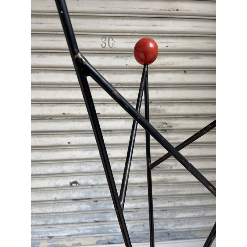 Vintage French coat rack in black lacquered metal, 1960