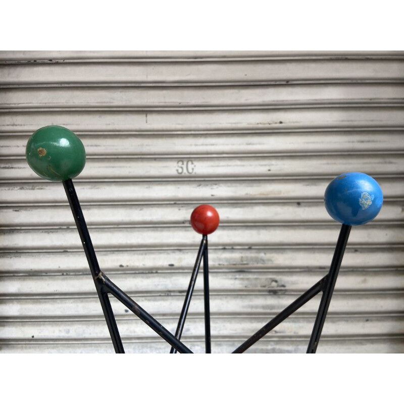 Vintage French coat rack in black lacquered metal, 1960