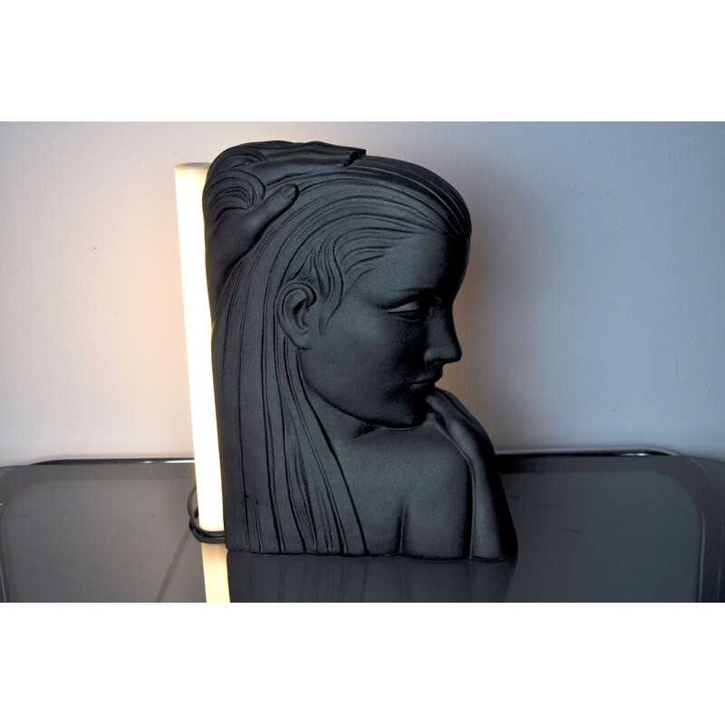 Vintage lamp with female bust in plaster, France 1970