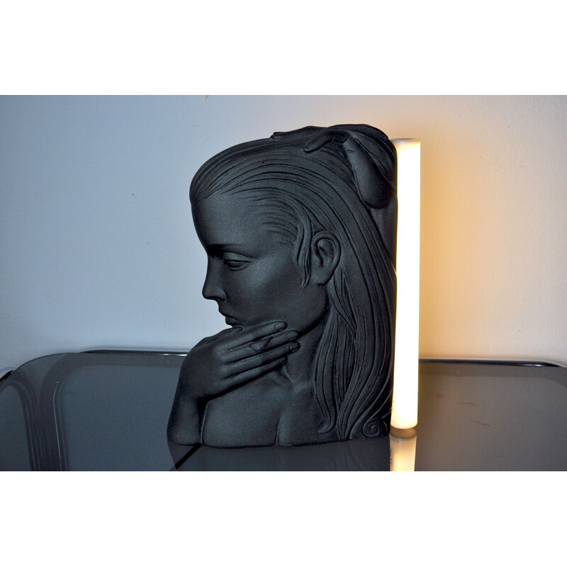 Vintage lamp with female bust in plaster, France 1970