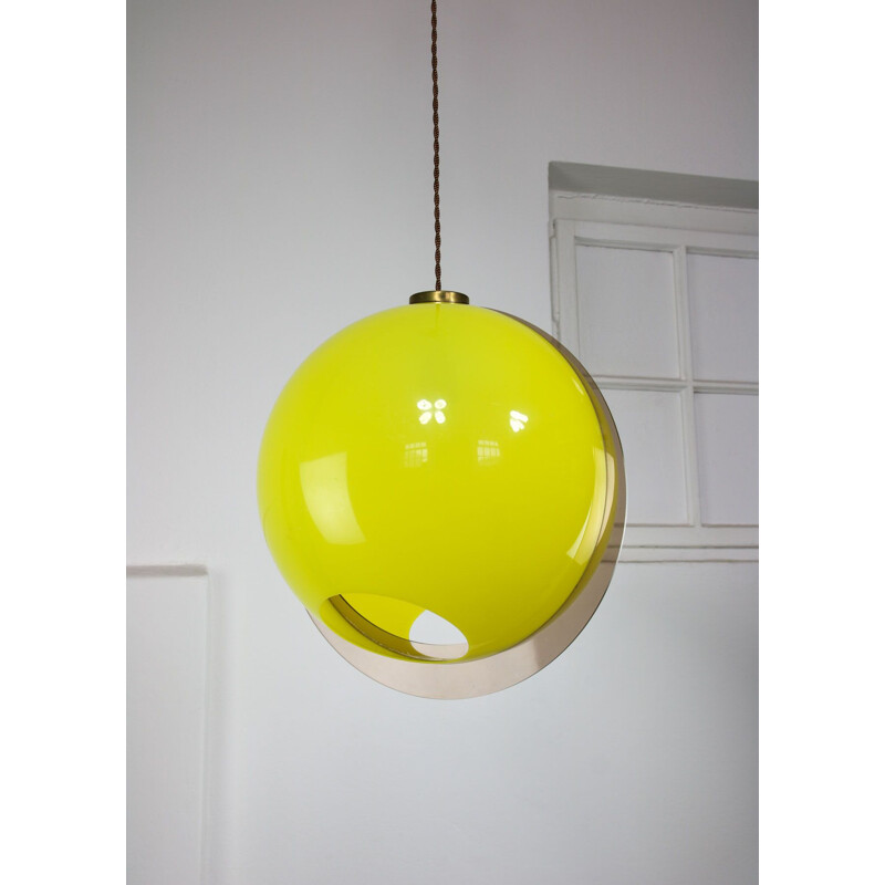 Italian vintage yellow pendant lamp, 1970s