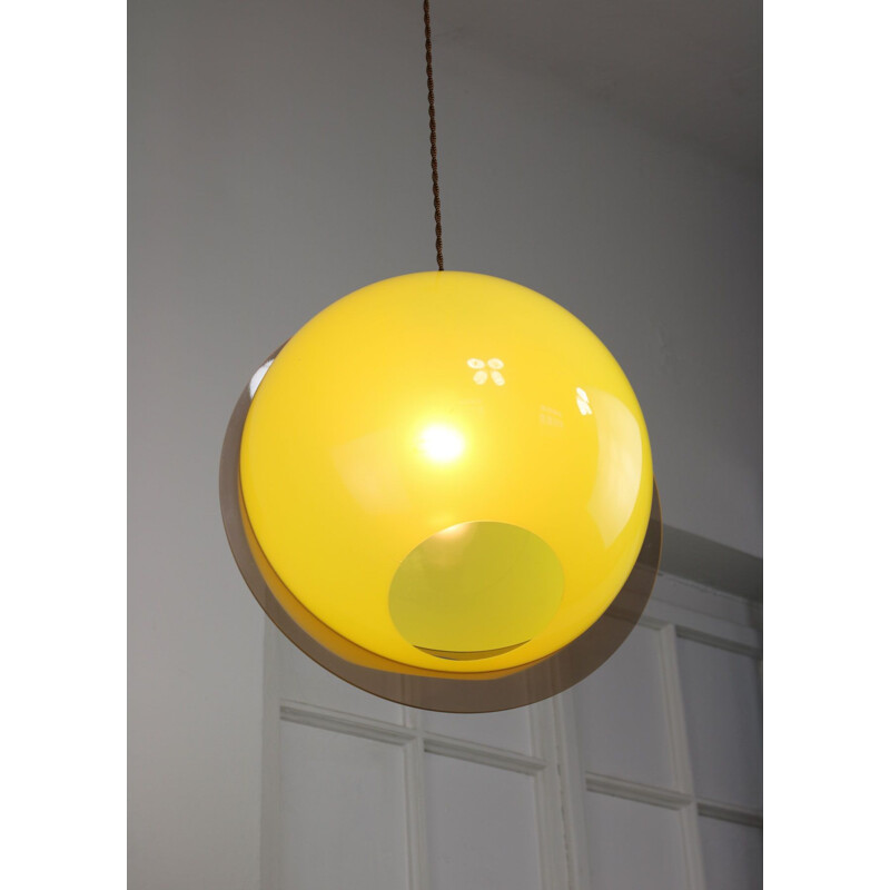 Italian vintage yellow pendant lamp, 1970s